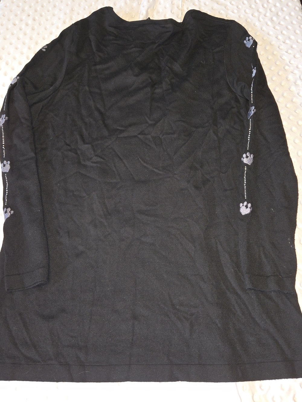 Tricotto Black Rhinestone & Sequin Paris Cat Graphic Long Sleeve Top Size M - Picture 2 of 5
